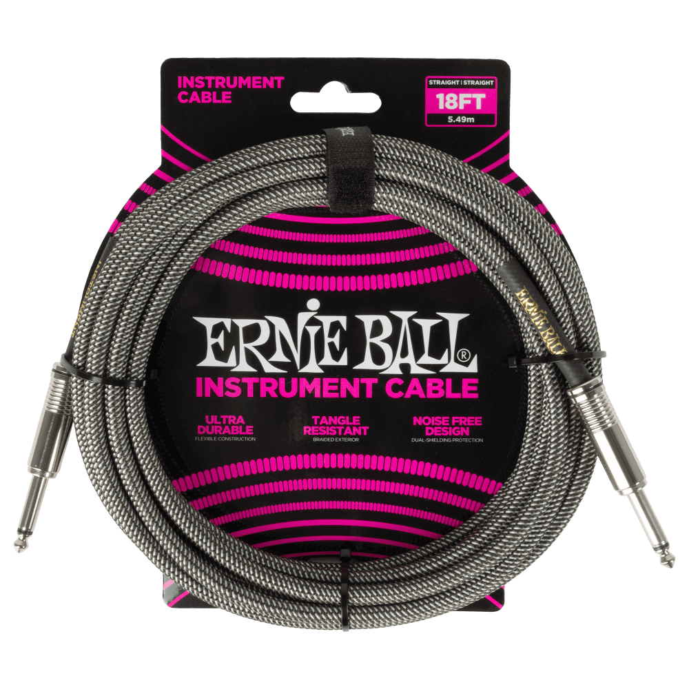Ernie Ball - Braided Instrument Cable Straight/Straight 18ft - Silver Fox