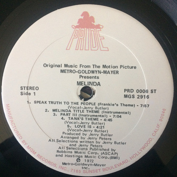Jerry Butler And Jerry Peters - Melinda (Original Music From The Motion Picture) (LP) (Mint (M)) USED
