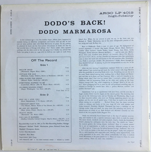Dodo Marmarosa - Dodo's Back (LP) (Very Good Plus (VG+)) USED
