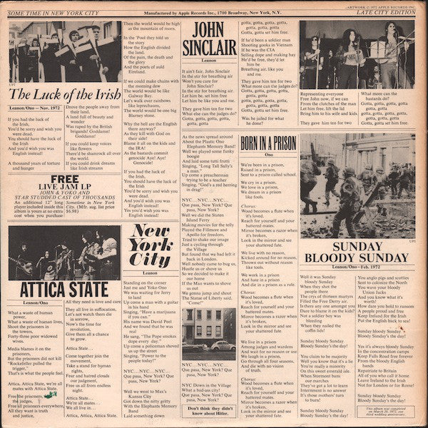 John Lennon & Yoko Ono / The Plastic Ono Band With Elephants Memory Plus Invisible Strings - Some Time In New York City (2xLP) (Very Good Plus (VG+)) USED