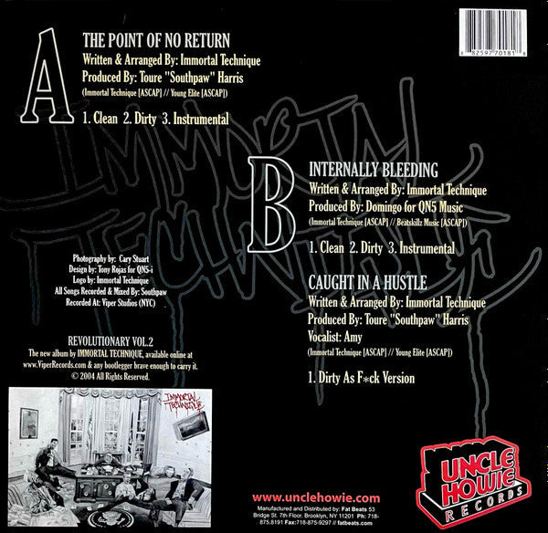Immortal Technique - The Point Of No Return / Internally Bleeding / Caught In A Hustle (12") (Very Good Plus (VG+)) USED