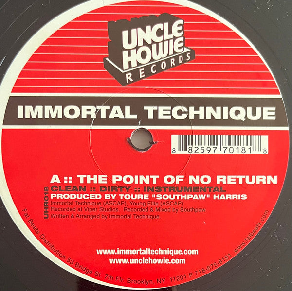 Immortal Technique - The Point Of No Return / Internally Bleeding / Caught In A Hustle (12") (Very Good Plus (VG+)) USED