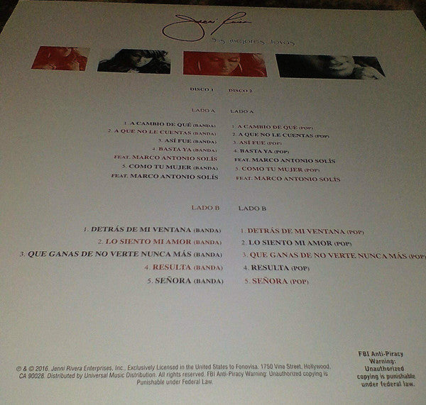 Jenni Rivera - Sus Mejores Joyas  (LP) (Near Mint (NM or M-)) USED