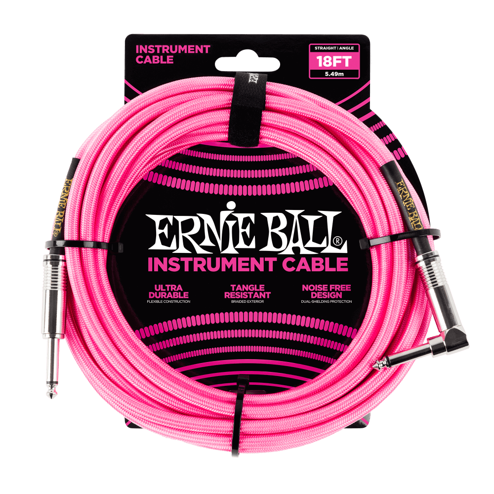 Ernie Ball - Braided Instrument Cable Straight/Angle 18ft - Neon Pink