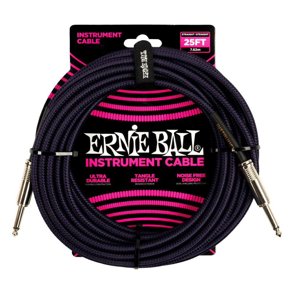 Ernie Ball - Braided Instrument Cable Straight/Straight 25ft - Purple/Black